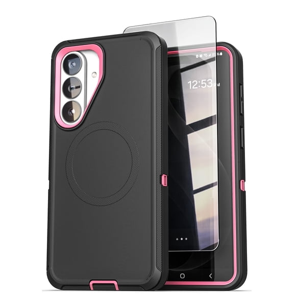 Encased for Samsung Galaxy S26 Plus Case, Ranger Series, Magnetic Heavy Duty Military Grade Protection with Screen Protector, Black / Pink
