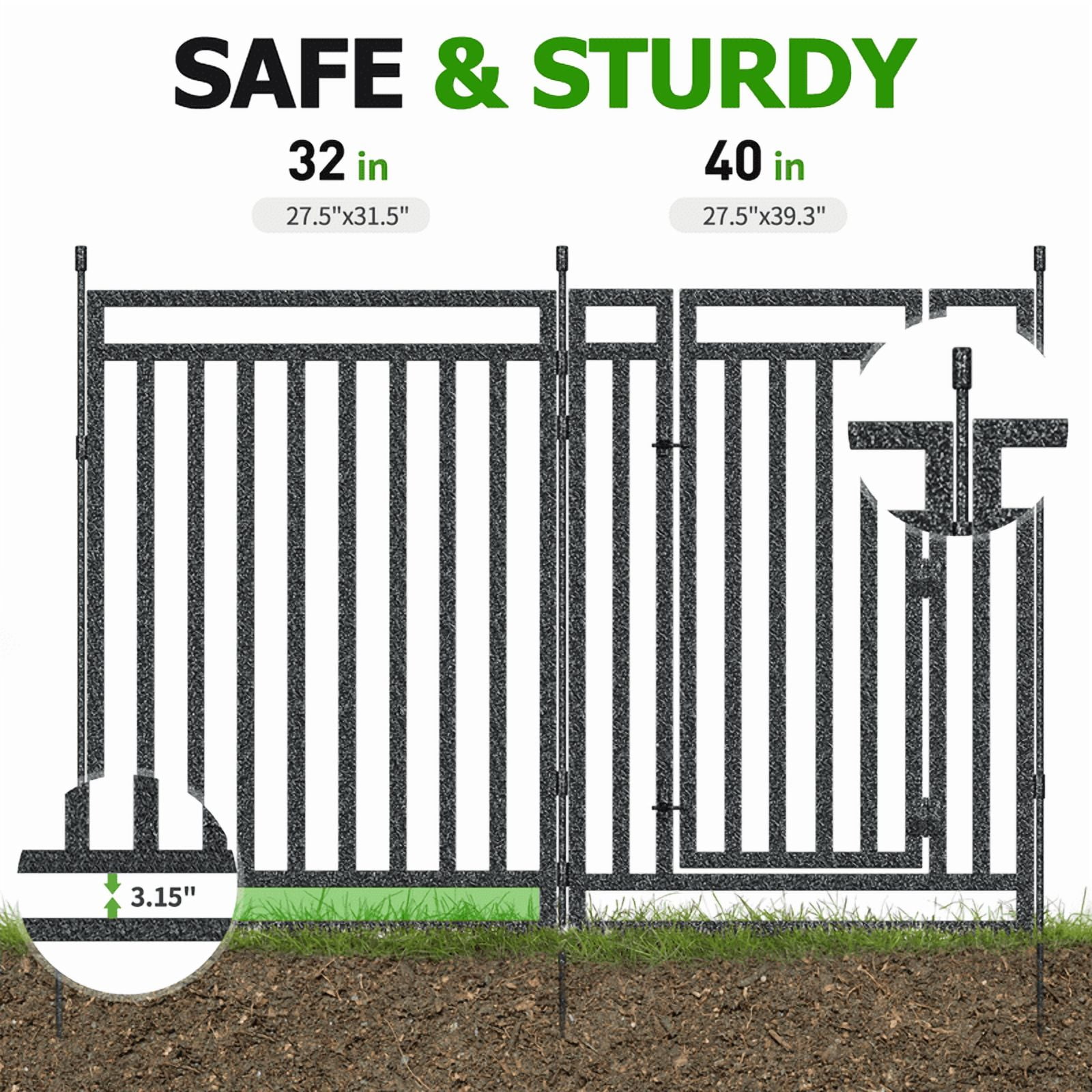 Petorldog Decorative Garden Fence, 55ft x 40" Height, 21 Panels + 3 Gates, No Dig Fence, ideal for Pets, Privacy & Decoration, Black Silver