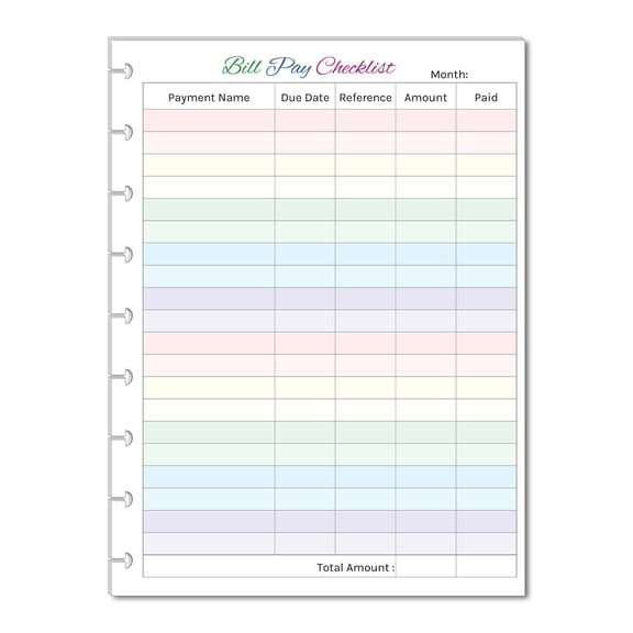Monthly Bill Pay Checklist 12-Piece Set for 9-Disc Planners 7x9.25 Inches