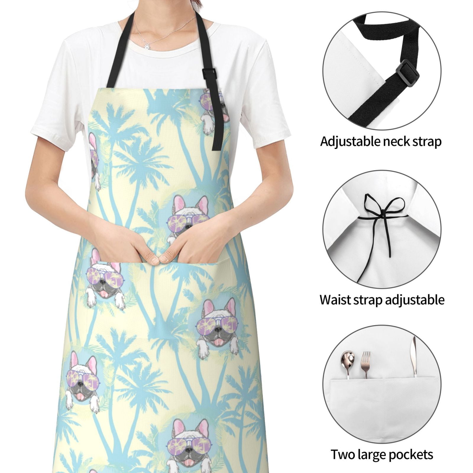 Vsdgher French Bulldog 3 Waterproof Apron with 2 Pockets Kitchen Chef Aprons Bibs for Grooming Cooking Baking Painting Gardening
