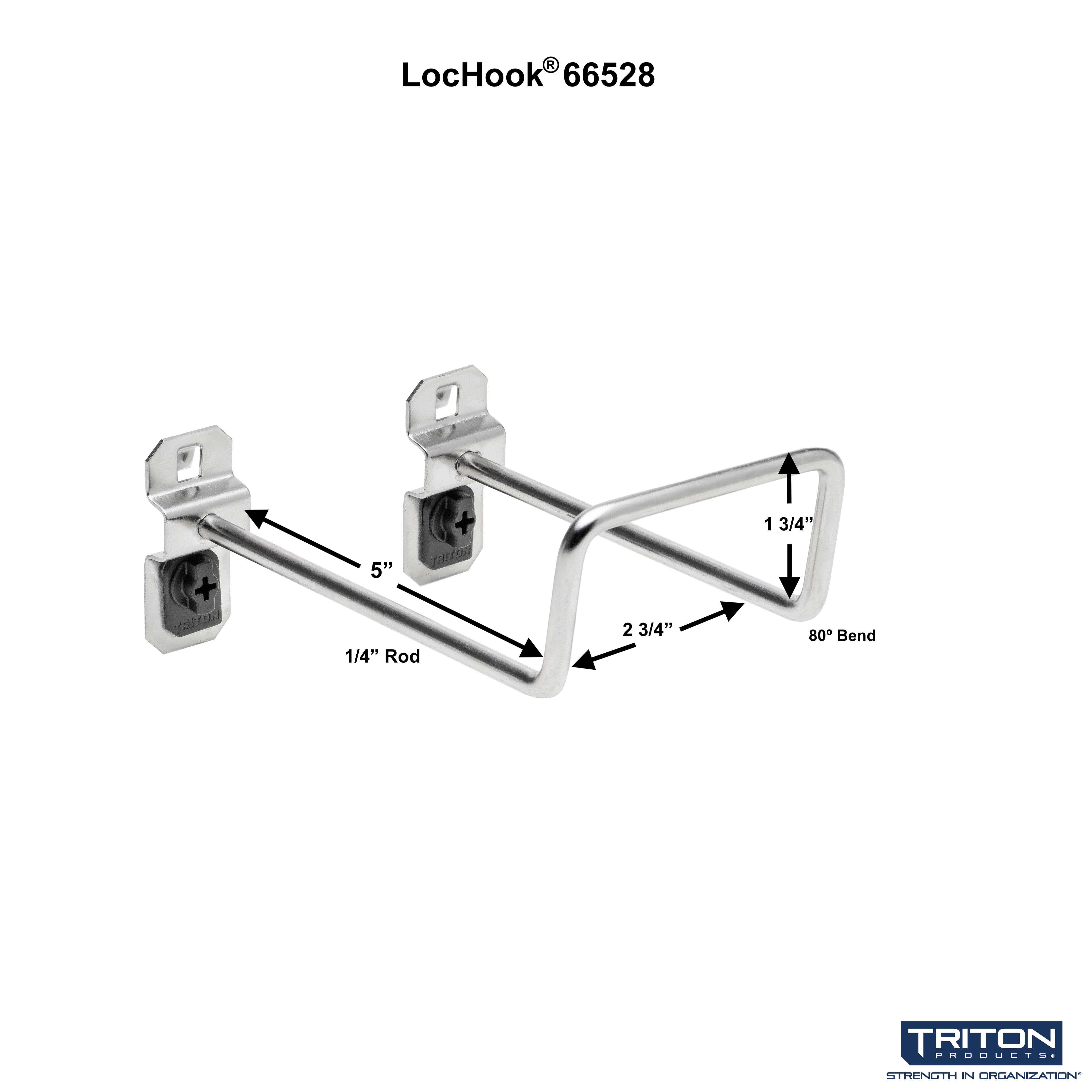 Triton Products® 5 In. 80 Degree Bend 2-3/4 In. I.D.Stainless Steel Double Closed End Loop Pegboard Hook for Stainless Steel LocBoard, 2 Pack