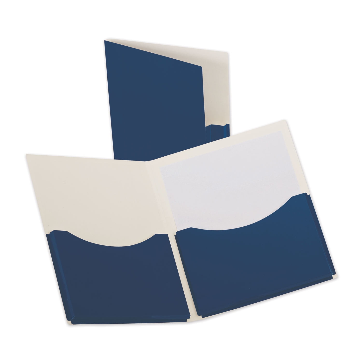 Oxford Double Stuff Gusseted 2-Pocket Laminated Paper Folder, 200-Sheet Capacity, 11 x 8.5, Navy, 20/Box