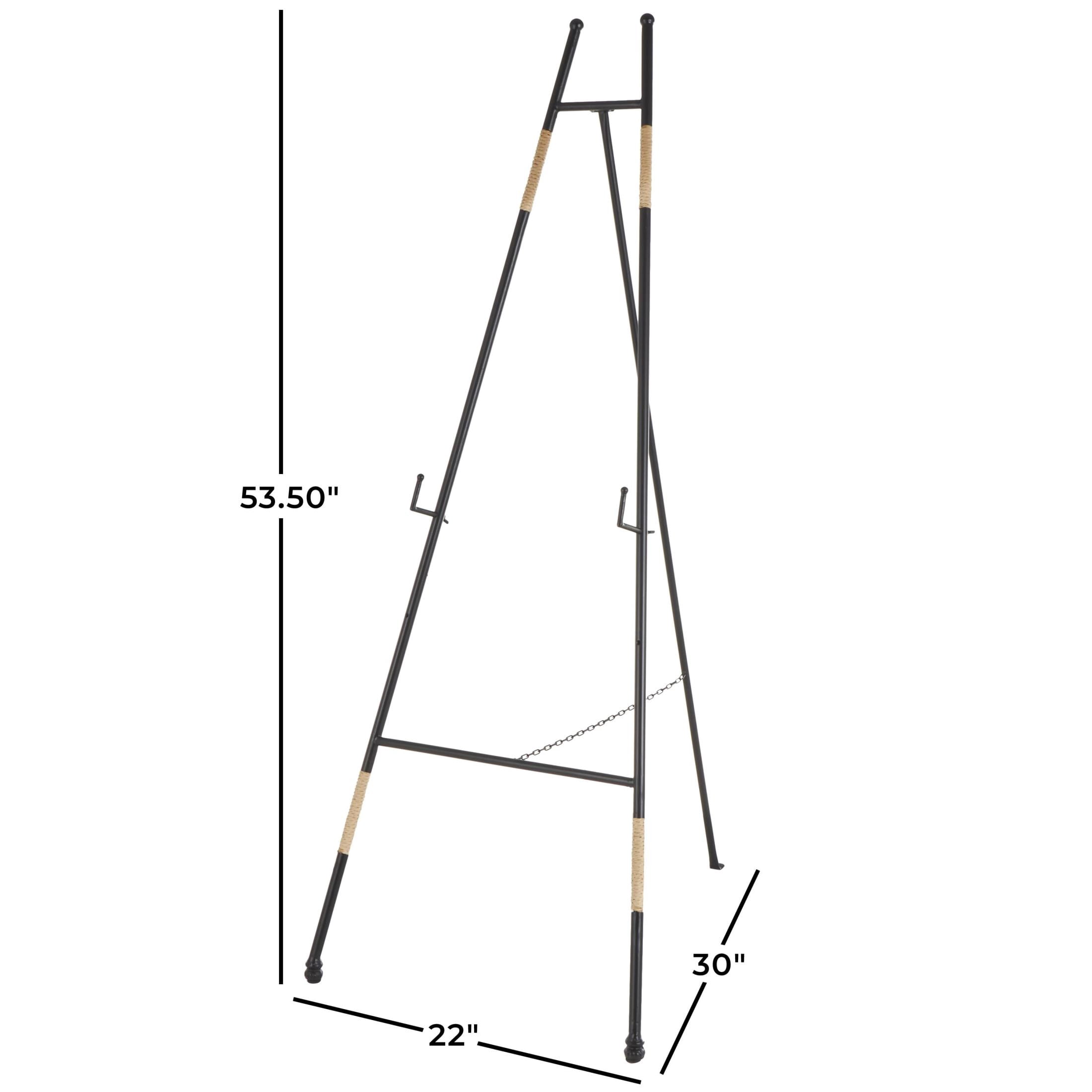 DecMode 22" x 54" Black Metal Slim Foldable Floor 2 Tier Easel with Wrapped Rattan Accents, 1-Piece