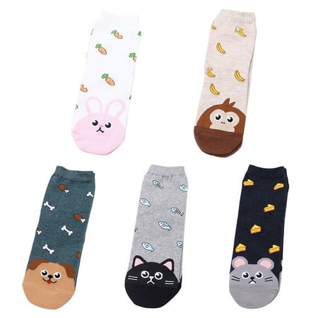 

Womens Cotton Crew Socks Kawaii Cartoon Animal Food Mouse Bunny Print Hosiery