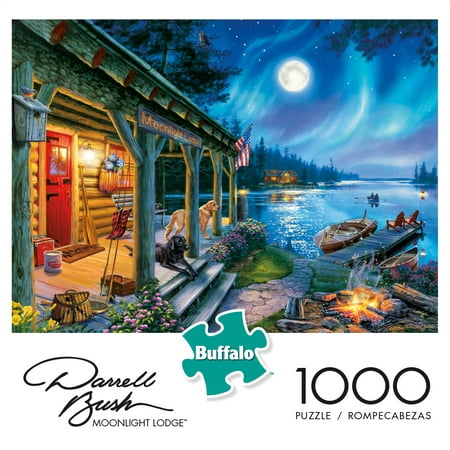 Photo 1 of Buffalo Games Darrell Bush Moonlight Lodge 1000 Pieces Jigsaw Puzzle