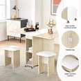 thumbnail image 3 of MIERES Folding Dining Table Set for 4, Dinner Table with 4 Leather Chairs and Shelves, Space Saving Foldable Dining Table with 6 Wheels, Kitchen Table for Small Spaces (Beige), 3 of 8