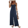 thumbnail image 2 of Denim Overall Dress Women's Flowy Wide Leg Jumpsuit Spaghetti Strap Sleeveless Loose Fitting Pleated Rompers Pants for Beach Vacation Navy M, 2 of 4