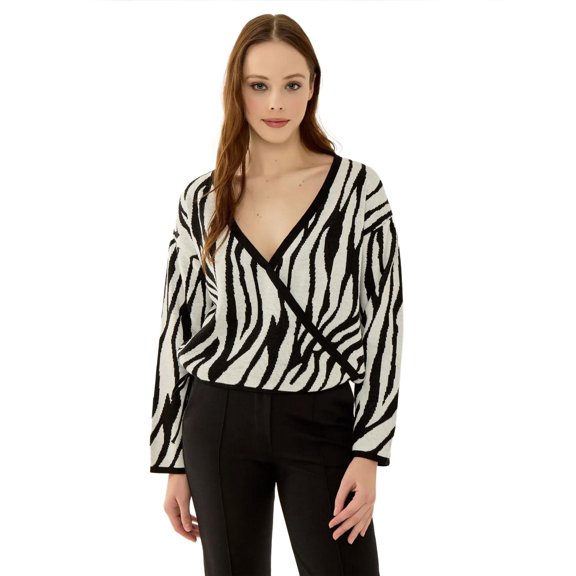 Zebra Print V-Neck Sweater
