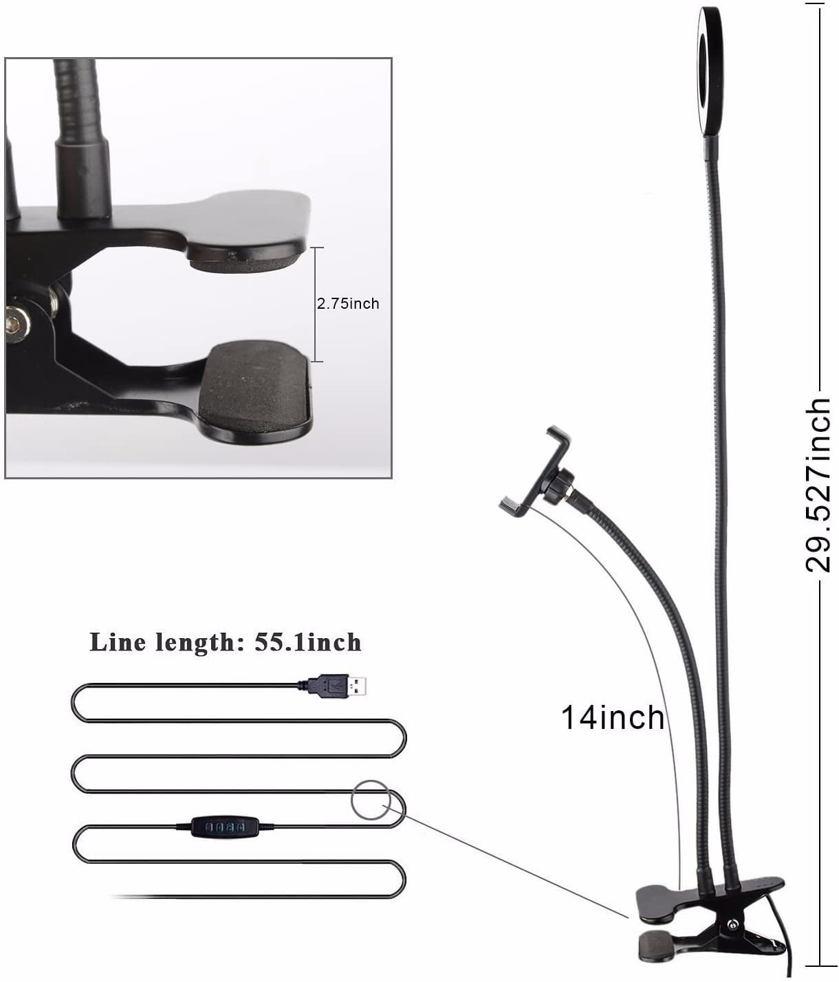 Selfie Light with Cell Phone Holder and Stand Bracket for YouTube TIK Tok Tiktok Zoom Video Conference Live Stream Makeup Dimmable LED Circle Light for iPhone Android Mobile Smartphone