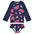 thumbnail image 2 of Zando Baby Girls Swimsuits 2 Piece Long Sleeve Rash Guard Set with Ruffle Cute Bathing Suits for Toddler UPF 50+ Sun Protection Quick Dry 3-8 Years, 2 of 7