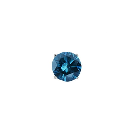 0.06 Ct Mens Diamond - 0.15 Ct Round Blue SI1-SI2 Diamond 14K White Gold Men's Single Stud Earring