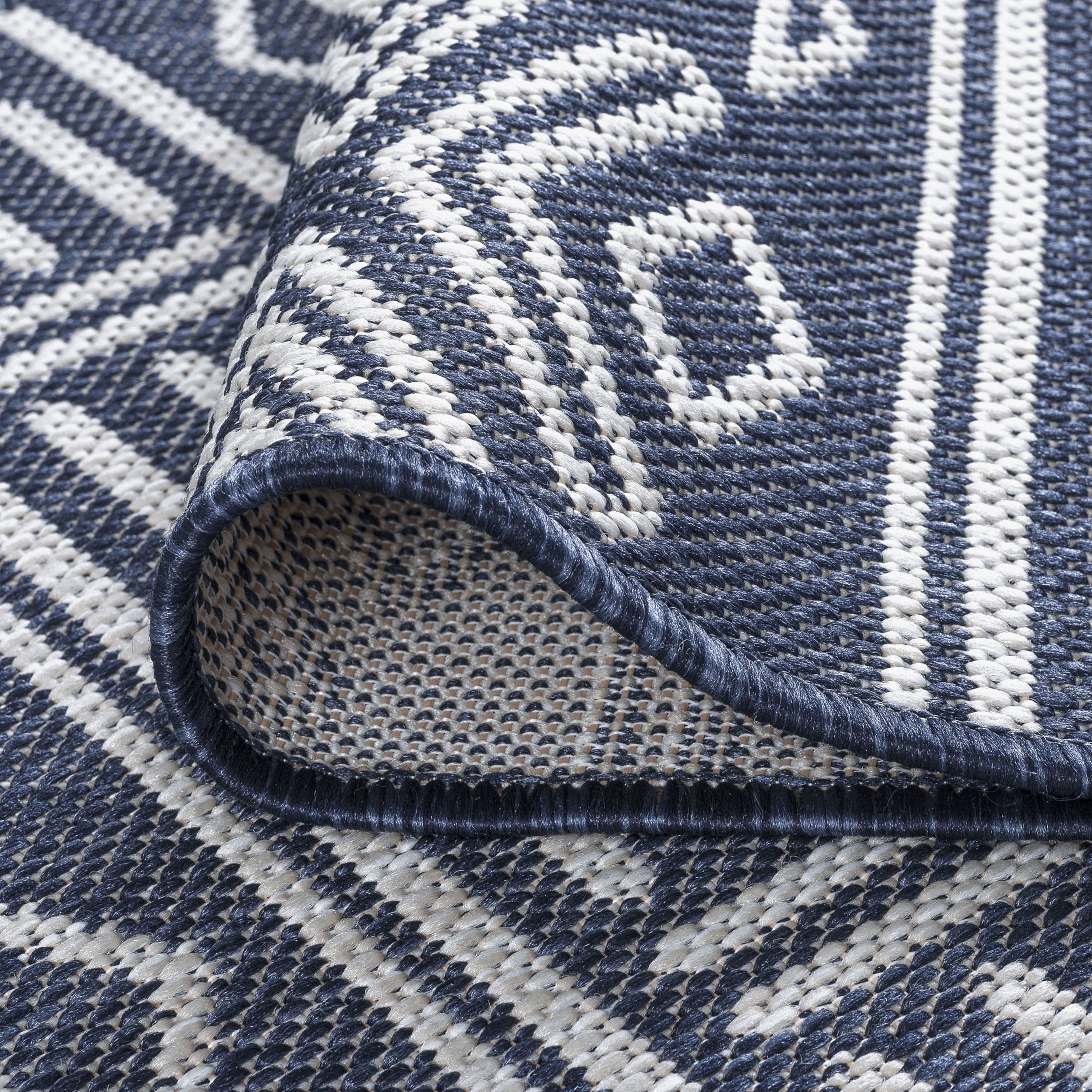 6ft Round Water Resistant, Indoor Outdoor Rugs for Patios, Front Door Entry, Entryway, Deck, Porch, Balcony | Outside Area Rug for Patio | Navy, Moroccan | Size: 5'3'' Round