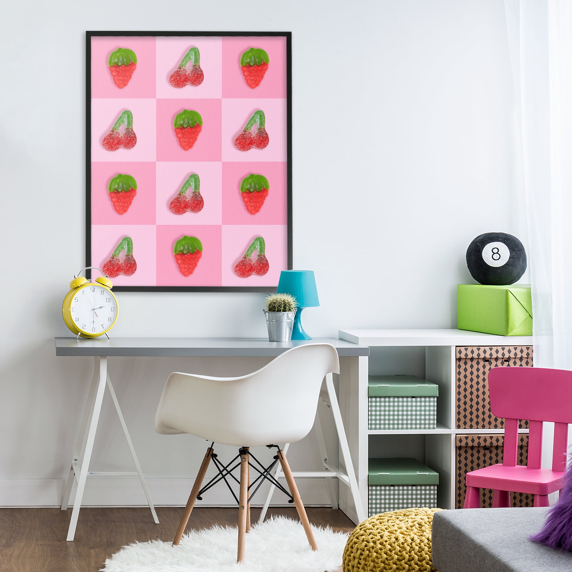 Stupell Industries Gummy Strawberry and Cherry Checkerboard Black Framed Giclee Art, design by LISH Creative