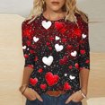 thumbnail image 2 of Valentine's Day Holiday T-Shirts for Womens Cute Heart 3/4 Sleeve Tops Fashion Going Out Tee Shirts, 2 of 5