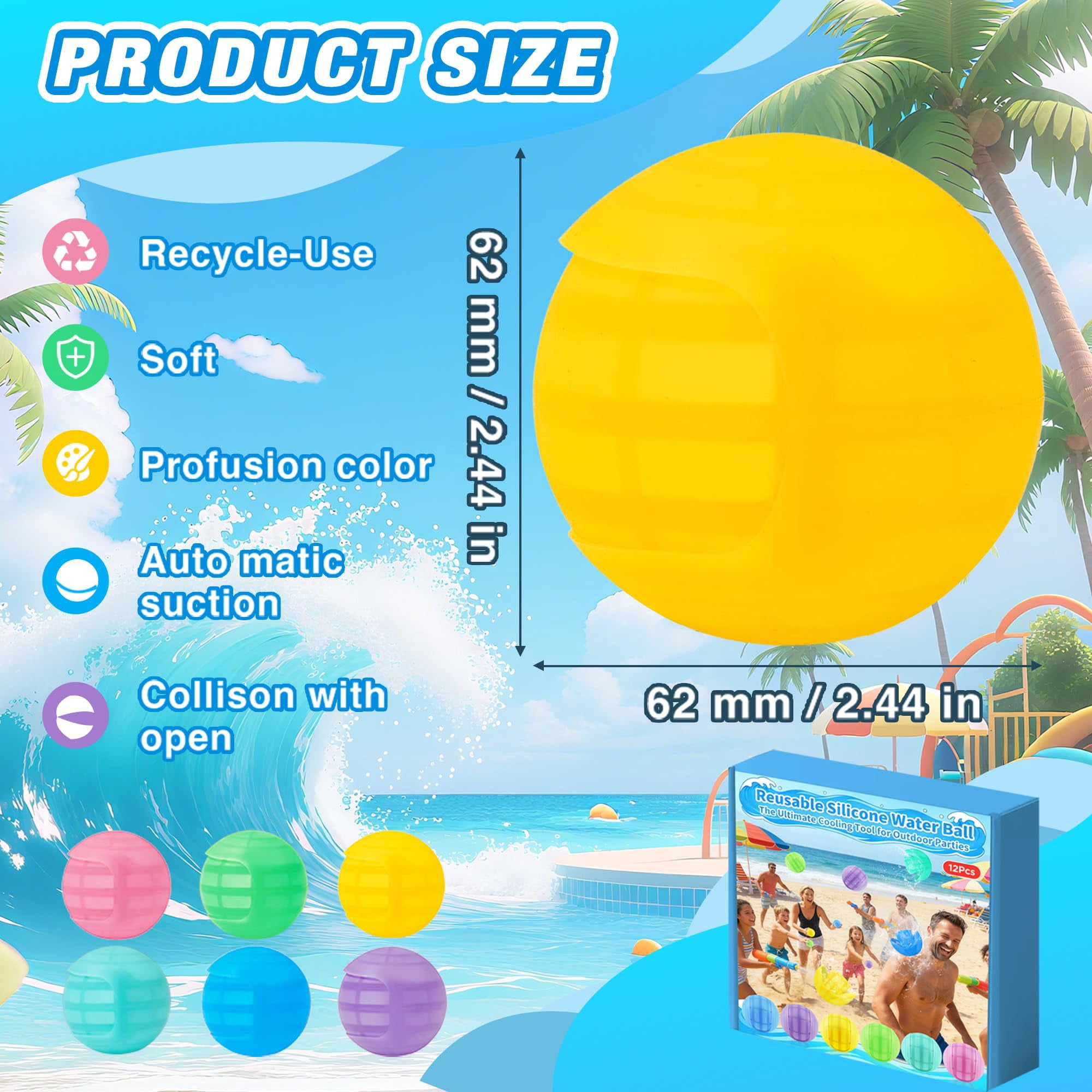 Reusable Silicone Water Balloons 12 Pack Summer Outdoor Pool Backyard Game Toys