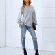 thumbnail image 4 of Camiseta De Mujer Con Cuello Redondo Manga Larga Gris Claro Dobladillo Transpirable De Moda Sudadera Femenina Con Volantes Gris Claro M, 4 of 7