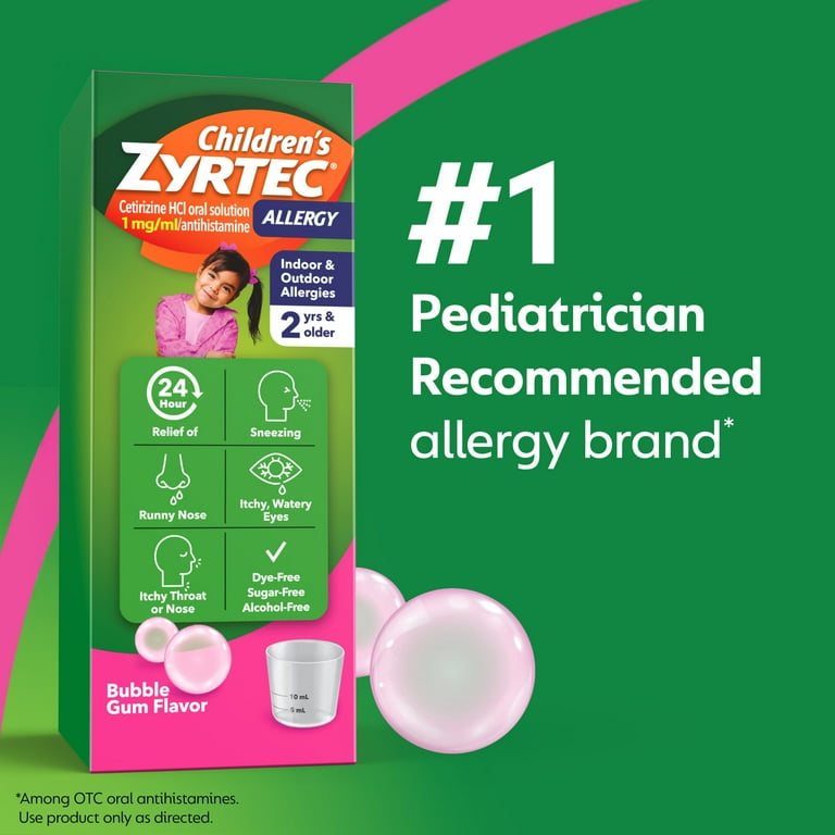 Children's Zyrtec 24 Hour Allergy Relief Syrup, Bubble Gum, 4 fl. oz