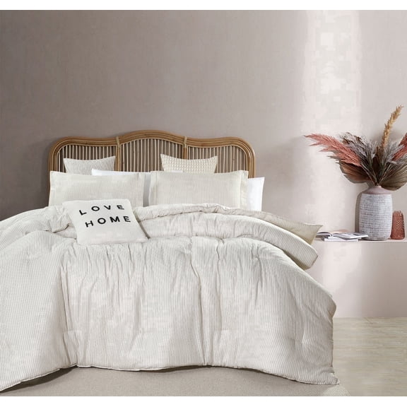 Say Yes Bedding 3-Piece White Gray Striped Comforter Set, King