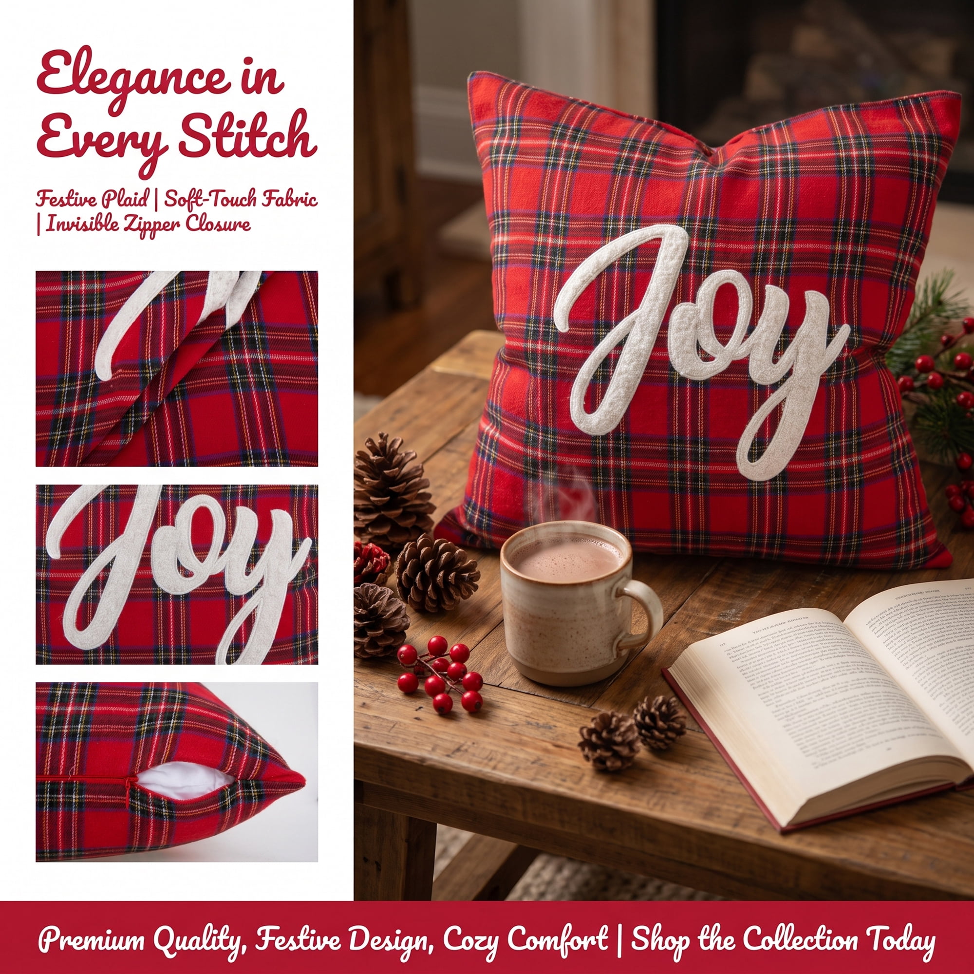 Unique Bargains Plaid Throw Pillow Covers Tartan Cushion Cases Red Tartan Joy 18"x18"