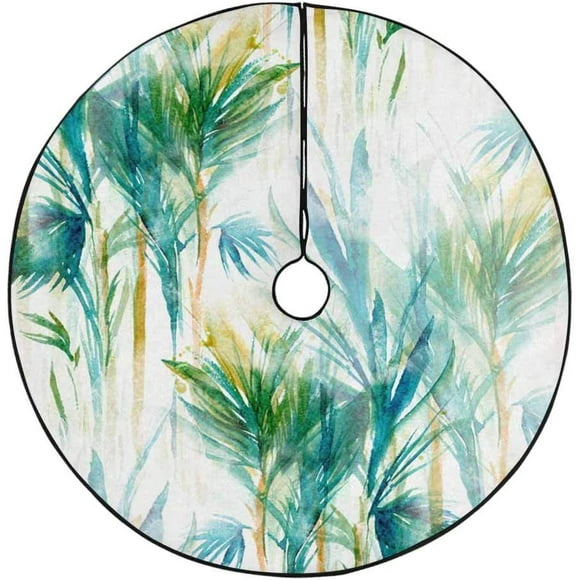 RYLABLUE Tropical Trees Watercolor Xmas Christmas Tree Skirt Stand Mat for Holiday Party Decoration Indoor Outdoor 48 inches