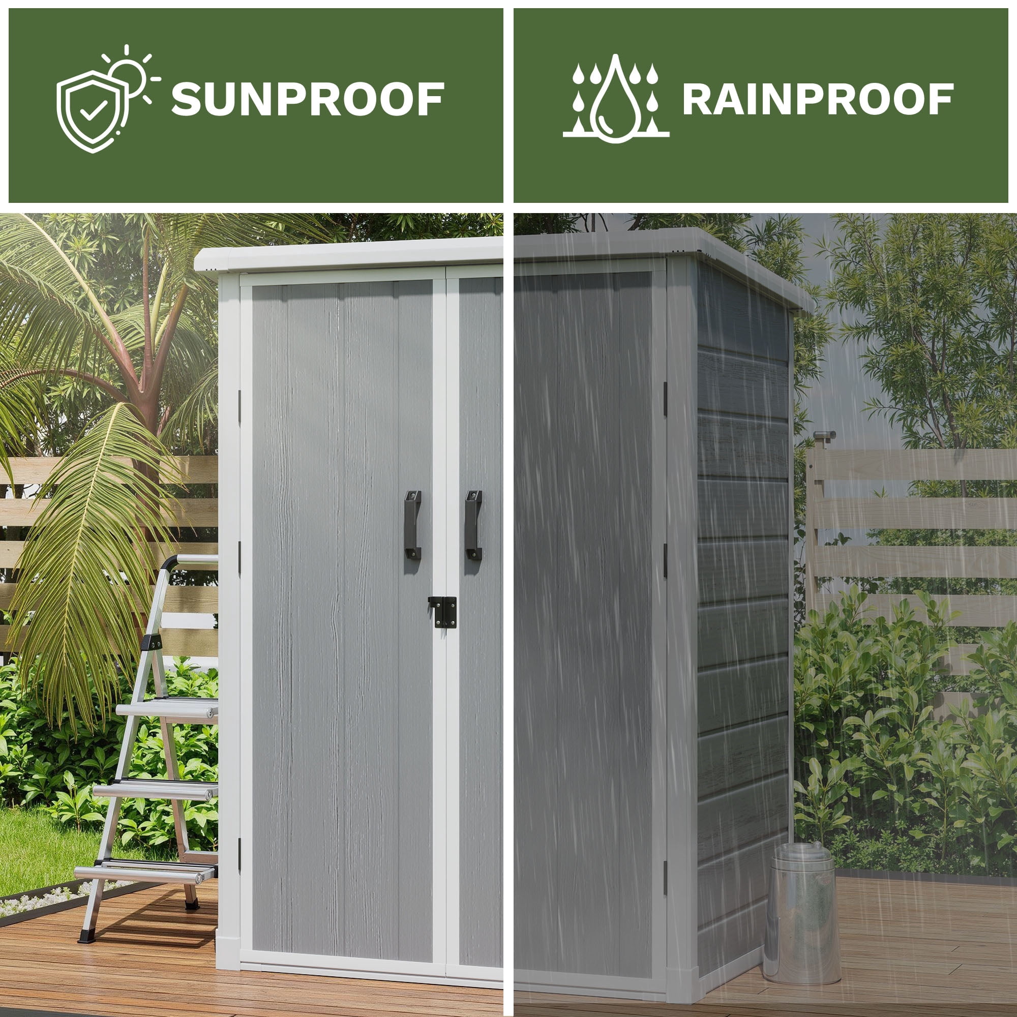 Uforic 60 Cu.Ft Outdoor Storage Shed, Weatherproof Tall Plastic Cabinet w/ Shelves, Lockable, Gray