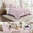 thumbnail image 6 of Quilts Full Size Bedding Set, Spring Pink Cobweb Lightweight Quilted Comforter, Abstract Boho Farmhouse Lines Soft Reversible Bedspread Coverlet with Pillow Covers for All Season, 78" x 90", 6 of 9