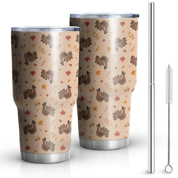 30oz Happy Thanksgiving Day Tumblers Stainless Steel Tumbler with Lid and Straw,Vacuum Insulated Double Wall Travel Tumbler Cups Mug with Cleaning Brush for Coffee,Tea