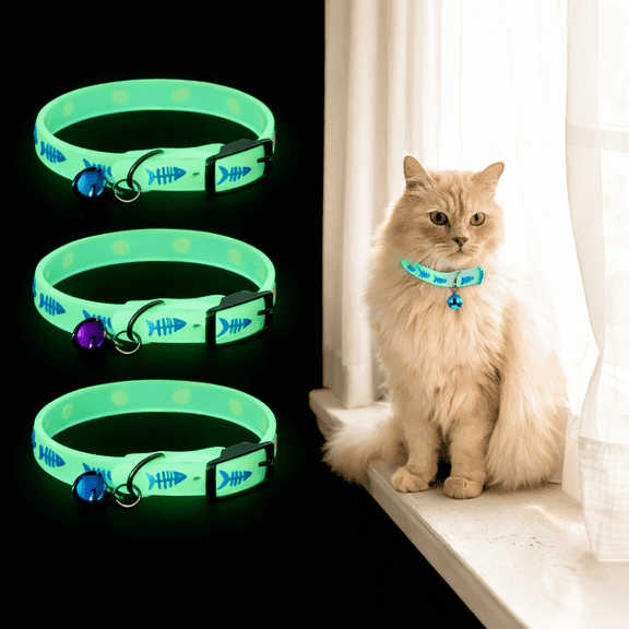Stcellnmex 3 Pcs 11.6 x 0.6 in Fluorescent Pet Collar Necklaces, Glow in The Dark Reflective Dog and Cat Collars for Kitten Night Use
