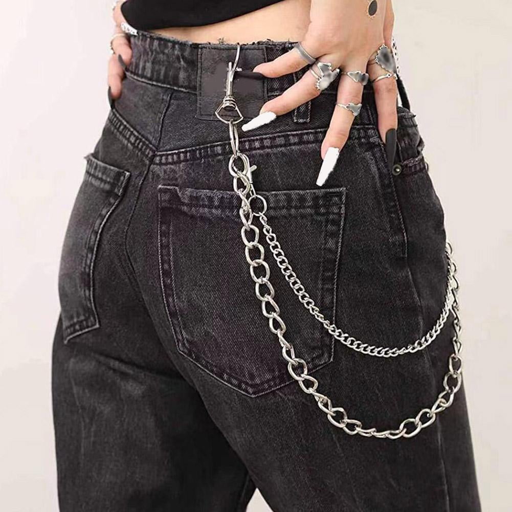 Hip Hop Pants Jean Chain Goth Punk Silver Trousers Chains Biker Heavy Thick Wallet Pocket Chains Silver Keychains Body Jewelry for Men and Women, Multi-layer Hip Hop Punk Chain