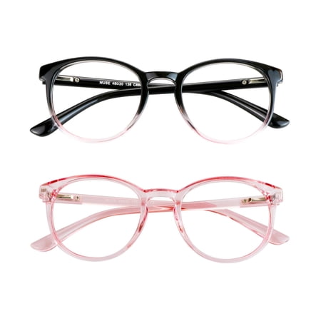 Blue Light Blocking Glasses, 2 Pack Computer Reading Glasses for Anti Eyestrain,Stylish Oval Frame, Anti Glare(Black Purple + Clear Pink, 1.00 Magnification)
