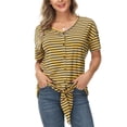 thumbnail image 3 of Sexy Dance Womens Loose Henley Striped Tunic Blouse Short Sleeve Button Down T Shirts Tie Front Knot Tops Summer Beach V-Neck Basic Tee, 3 of 4