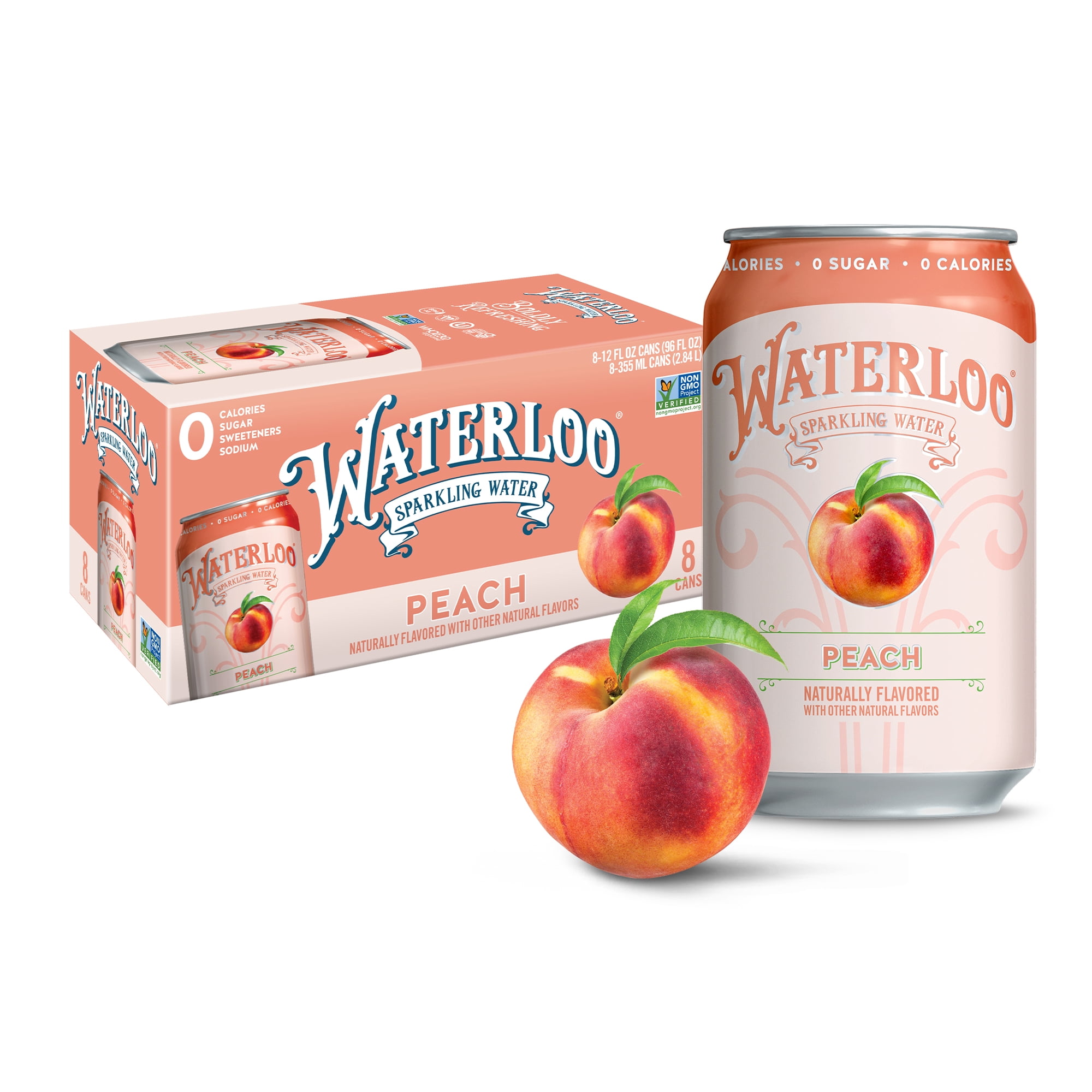 (3 pack) Waterloo Sparkling Water, Peach, 12 fl oz, 8 pack cans
