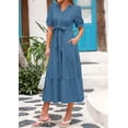 thumbnail image 4 of Vestido midi PRETTYGARDEN para mujer, verano 2025, cuello en V con bolsillos, 4 of 9