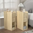 thumbnail image 6 of Narrow Fluted Nightstand with 2 Drawers and Open Shelf, Wooden Nightstand End Table for Bedroom, Living Room, 2-Pack(Natural), 6 of 9