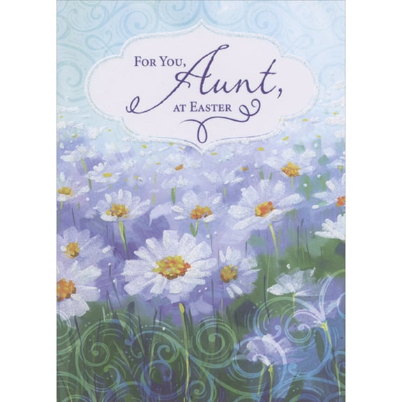 Designer Greetings Field of White Daisies with Glitter Accents and Swirling Stems Religious Easter Card for Aunt