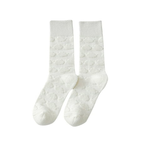 

Huaai socks for women Women Simple Fashion Autumn And Winter Warm Thick Solid Color Jacquard Pattern Midtube Socks cute socks White