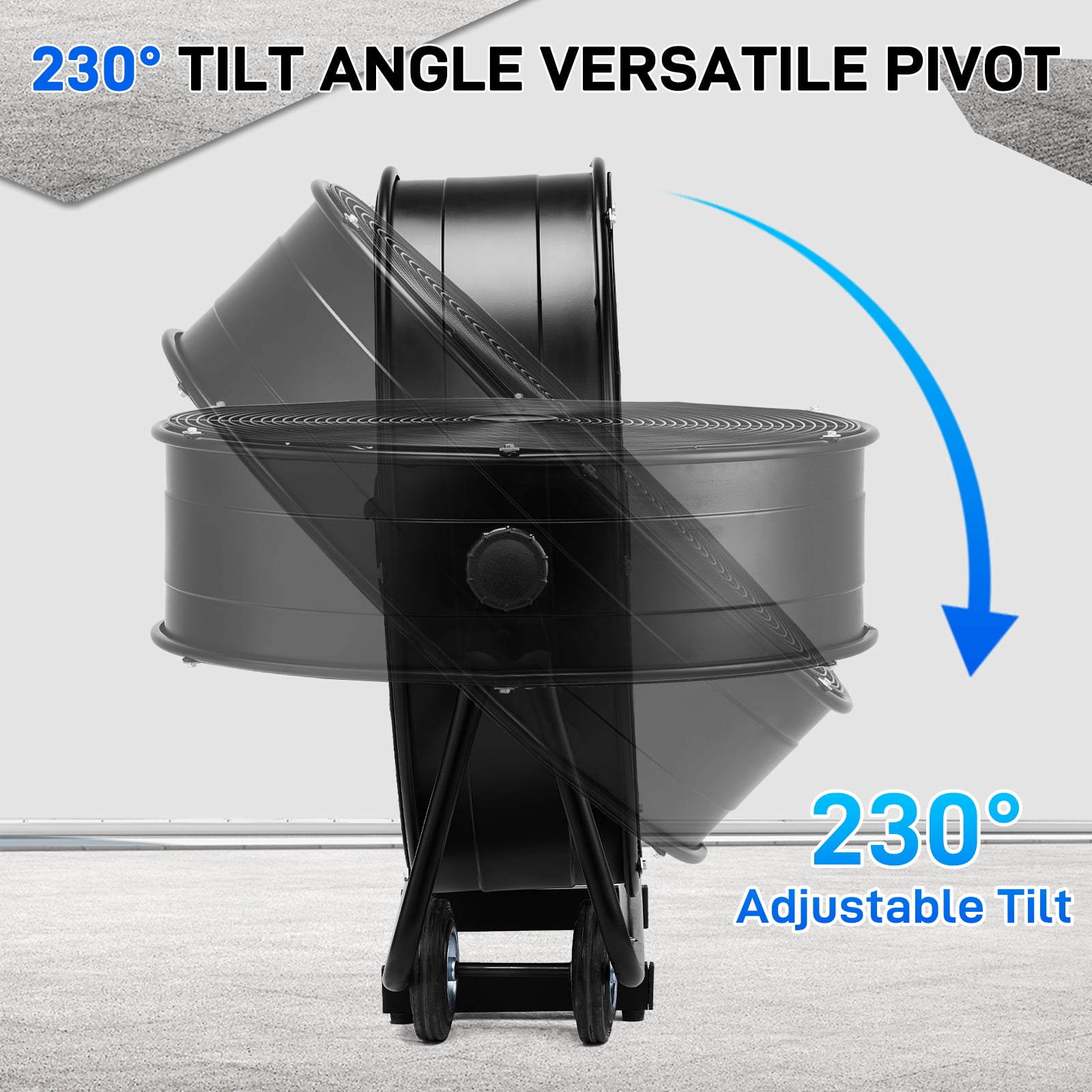 Industrial Drum Fan, 30in 110V 230W High Velocity Floor Fan,3 Speed Heavy Duty Black Metal Air Circulator,Adjustable Tilt with Outer Double Wheels,Copper Motor Single Side for Warehouse Commercial