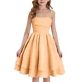 thumbnail image 2 of Girls Summer Floral Print Dresses Flowy Sleeveless V Neck Bow Shoulder Ruched Waist Casual Play Sundress Orange 10-11 Years, 2 of 4