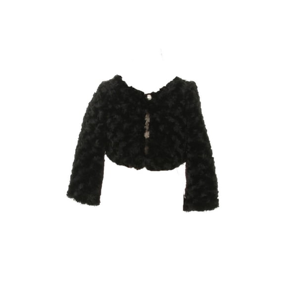Girls Black Faux Fur Long Sleeve Pearl Bolero Jacket 10