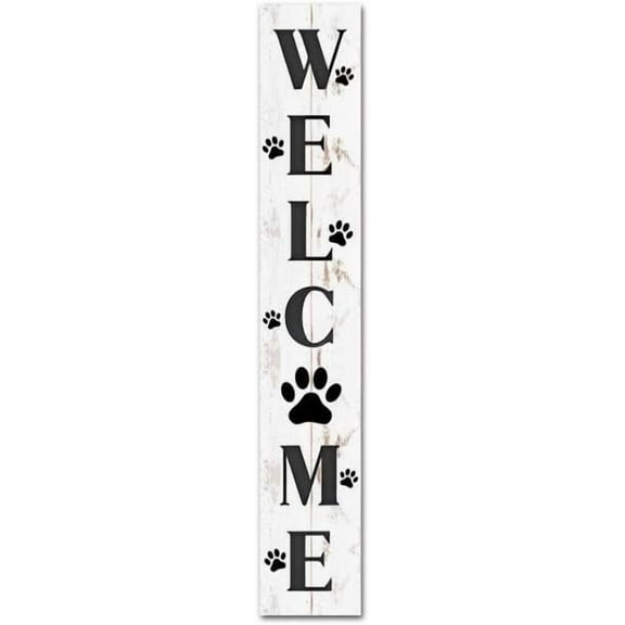 Vintage Primitive Funny Decor Welcome Dog Paw Vertical Sign Farmhouse Hanging Wall Sign For Home Yard Garden Decor Spring Summer Fall Winter Decor for Front Porch Yard Wall Wood Sign 6x16 Inch