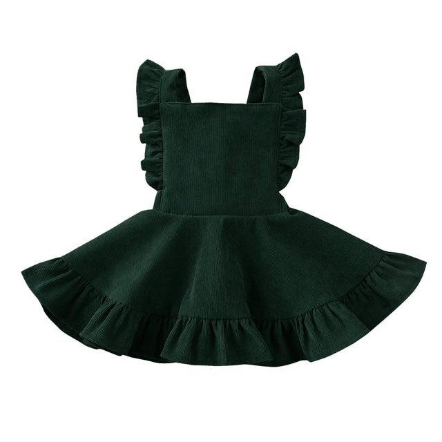 PENGXIANG Enfants Filles Robe en Velours Côtelé Couleur Unie Sans Manches Cou Carré Volants une Ligne Robe Bretelles Décontractée