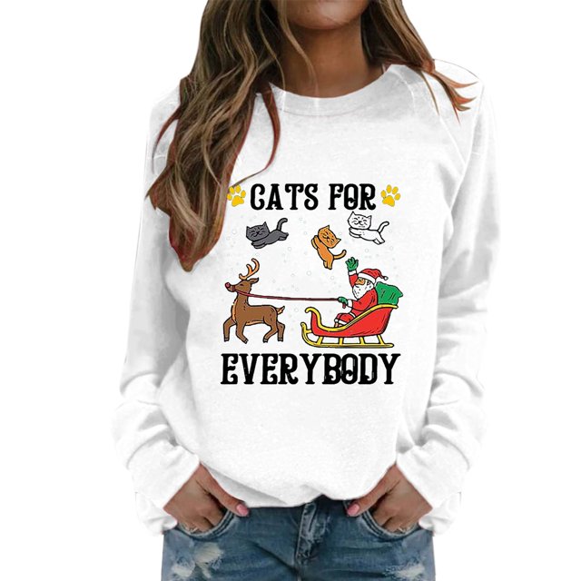 Gibobby Jersey de forro polar Sudadera de cuello Rojoondo con estampado navideño para mujer, de cuello Rojoondo, Tops, camisas casuales de manga larga, blusa suelta (Blanco, M)