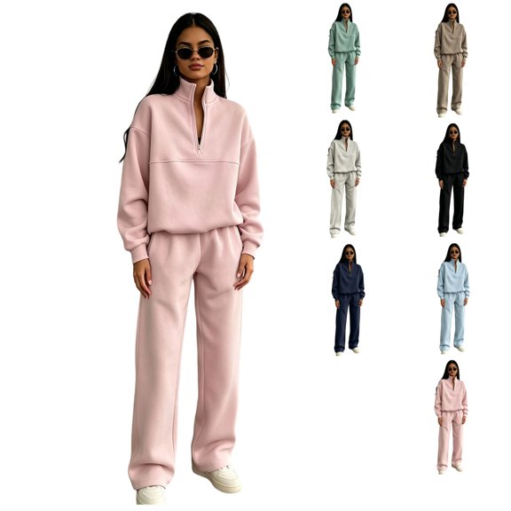 Clossjun 2 Piece Half Zip Lounge Sets for Women Fall Winter Daily Wear Matching Sweatsuits Comfy Athleisure Work Out Lounge Sets M