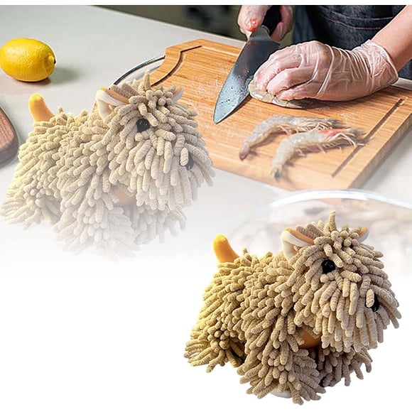 Puppy Shaped Hand Towel Soft Chenille Hand Towel Cute Dog Themed Towel for Bathroom Kitchen Fluffy Highly Sorbent Khaki 1 Pc