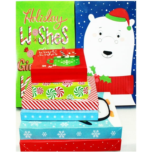 Dwellacy Gift Boxes Christmas Design, Red Warm Wishes, with Lids, 8 Pcs