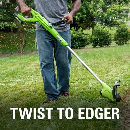 Greenworks - TORQDRIVE 24-Volt 12-Inch Cutting Diameter Straight Shaft Grass Trimmer and Edger (1 x 2.0Ah Battery and 1 x Charger) - Black/Green