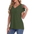 thumbnail image 4 of yillto Women's Casual V Neck T Shirts Summer Cap Short Sleeve Fashion Loose Solid Color Tops Tee, 4 of 7