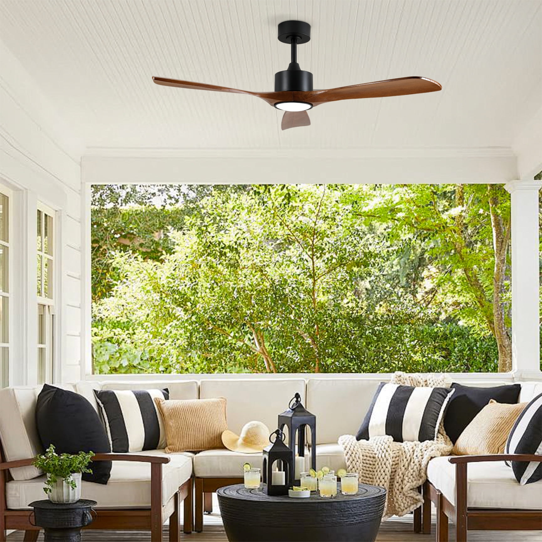 52 Inch Solid Wood Ceiling Fan With Dimmable LED Light Kit And Remote Control 6 Speed DC Motor For Living Room Bedroom Patio Indoor Use Matte Black