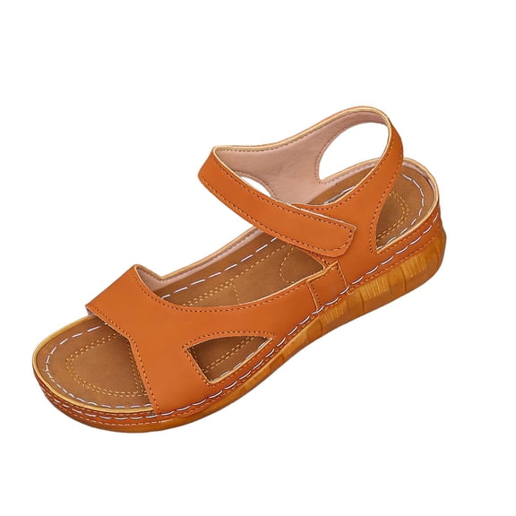 Yyuenw Women's Fashion Casual Spring And Summer Comfortable Solid Color Open Toe Thick Bottom Wedge Heel Sandals