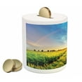 thumbnail image 2 of Rustic Piggy Bank, Rainbow in Sky over Wheat Field at Sunset Natural Paradise Rural Life Illustration, Ceramic Coin Bank Money Box for Cash Saving, 3.6" X 3.2", Green Yellow, by Ambesonne, 2 of 4